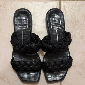 Dolce Vita Black Croc-Embossed Braided Sandals with Square Toe